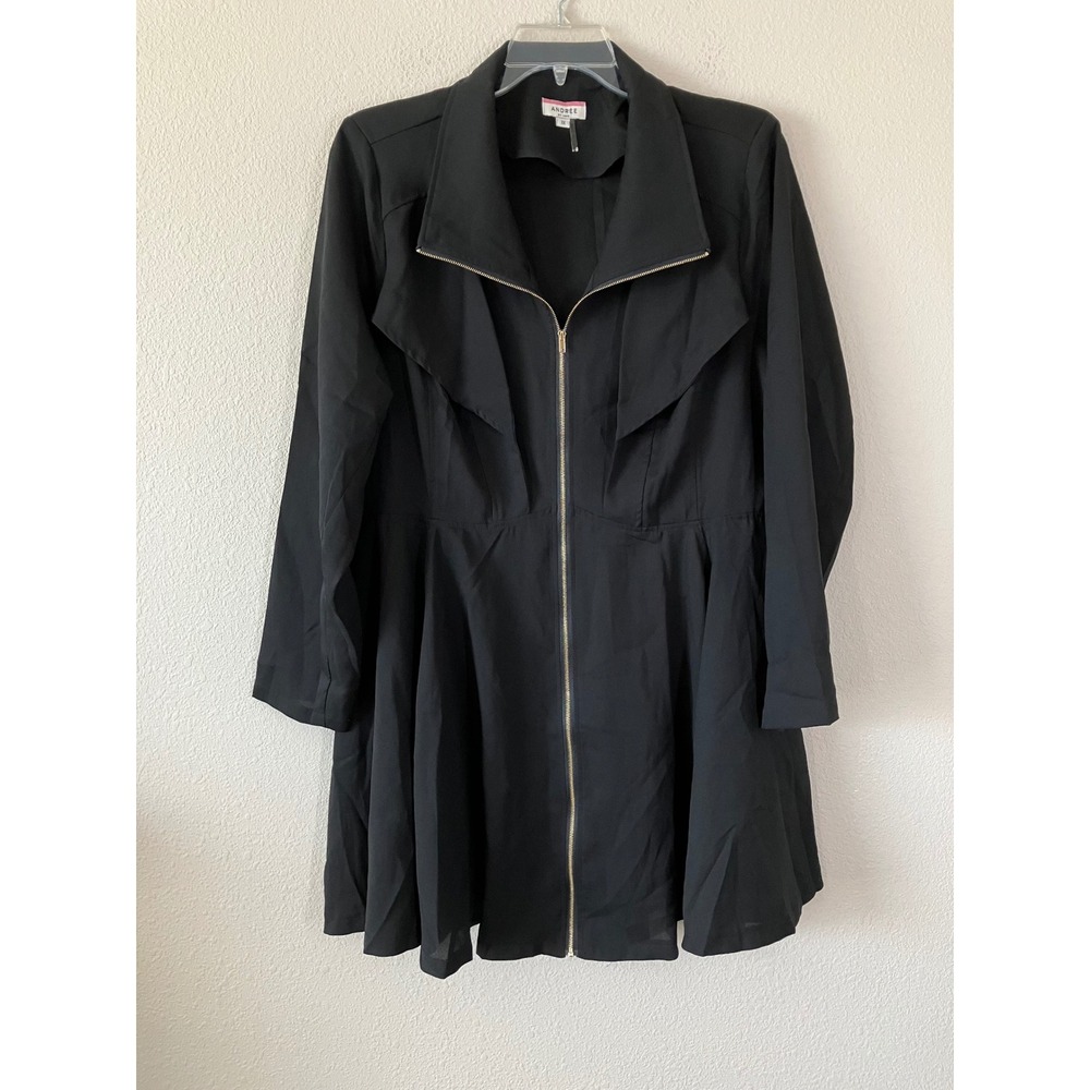 ANDREE BY UNIT Tunic Jacket 1X Lagenlook Zip Up Peplum Top Artsy Office Black